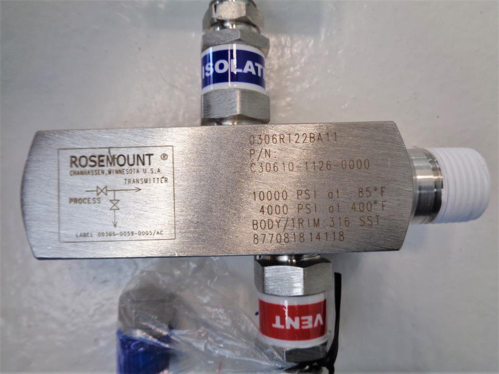 Rosemount 1/2" NPT Stainless Manifold Valve #C30610-1126-0000, 0306RT22BA11